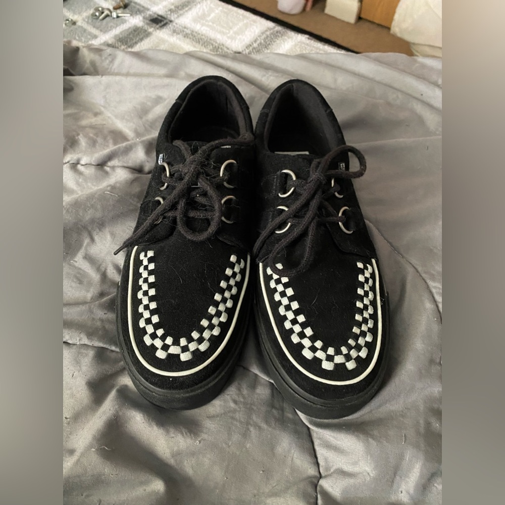 T.U.K. Footwear Black Suede White Interlace Sneaker